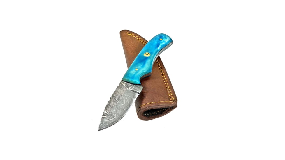 Titan International Knives Damascus 4in Drop Point Handmade Fixed Blade Knife, 8 inch, TDK-232