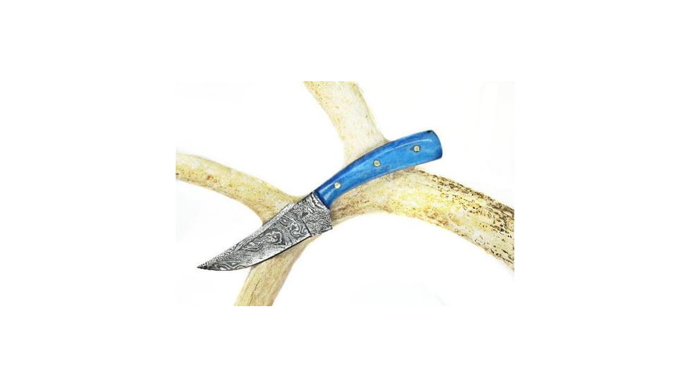 Titan International Knives Damascus Blue Older Timer Design Fixed Blade Skinning Knife, 8 inch, TDK-214