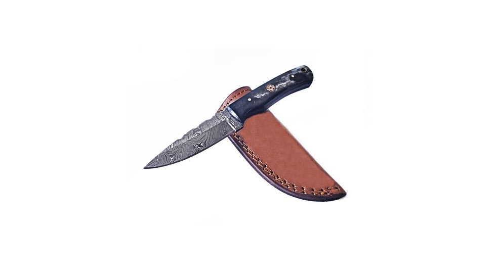 Titan International Knives Damascus Dyed Bone Handle Fixed Blade Hunting Knife, 8 inch, TDK-213