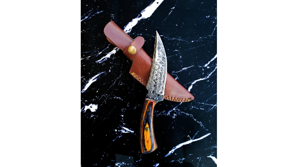 Titan International Knives Damascus Skinning Hunting Hawk Fixed Blade Knife, 8 inch, TDK-218