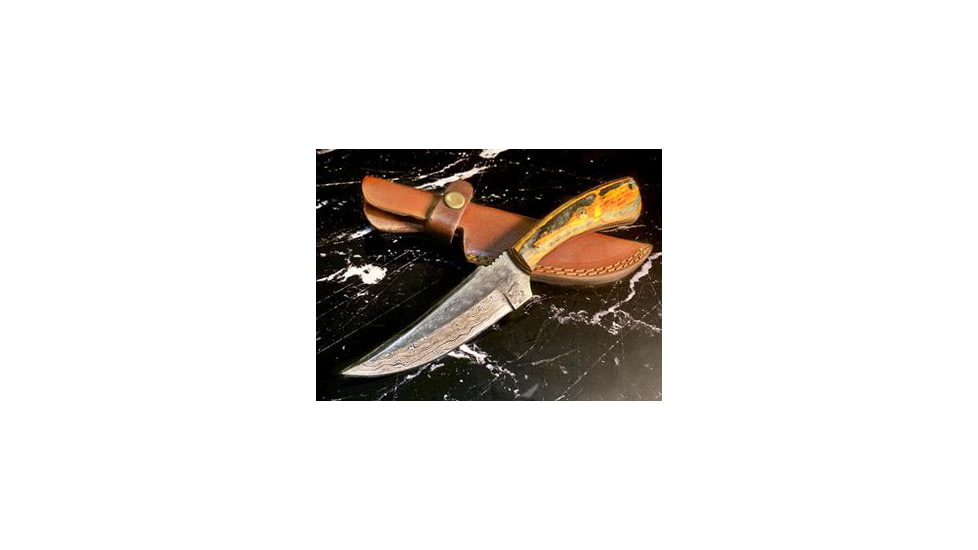 Titan International Knives Damascus Skinning Hunting Hawk Fixed Blade Knife, 8 inch, TDK-218