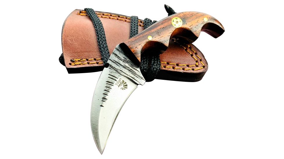 Titan International Knives Fixed Blade Knife, 2.5in, Carbon Steel, Karambit, Black Walnut TC-53