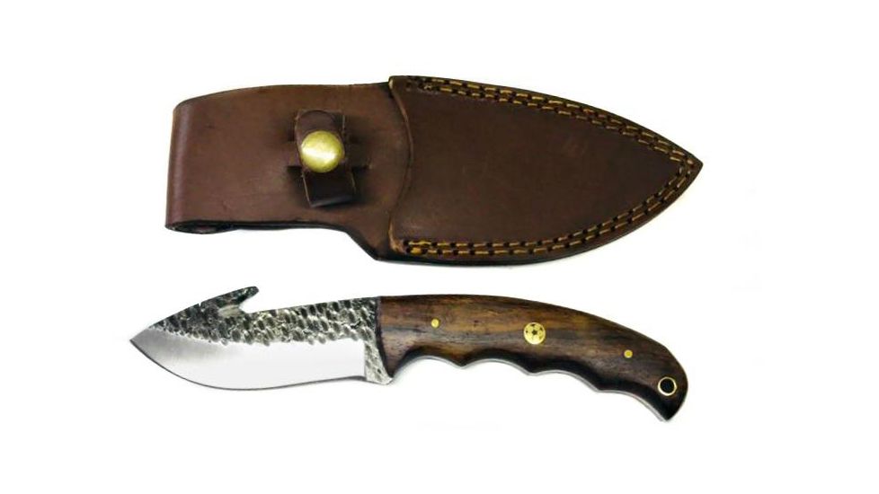 Titan International Knives Hand Forged Custom Carbon Blade - Gut Hook Skinner, 4in Blade, Rose Wood Handle, 9in Overall TC-017