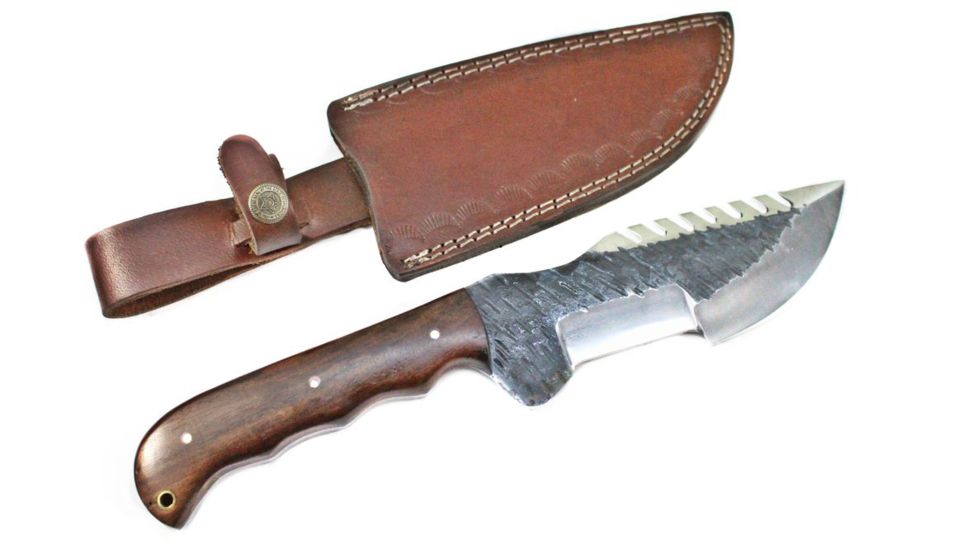 Titan International Knives Hand Forged Hunting/Utility Knife w/ Carbon Tracker 8in Blade, Walnut Wood Handle, 14in Overall TC-008