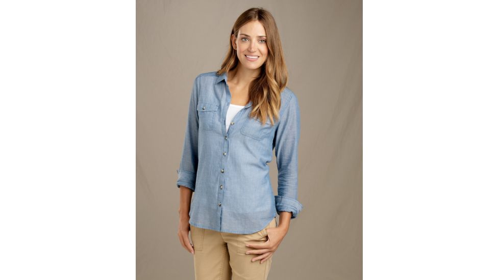 Toad&amp;Co Airbrush Long Sleeve Deco Shirt - Womens, Bright Indigo Chambray, Medium, T1252700-498-M