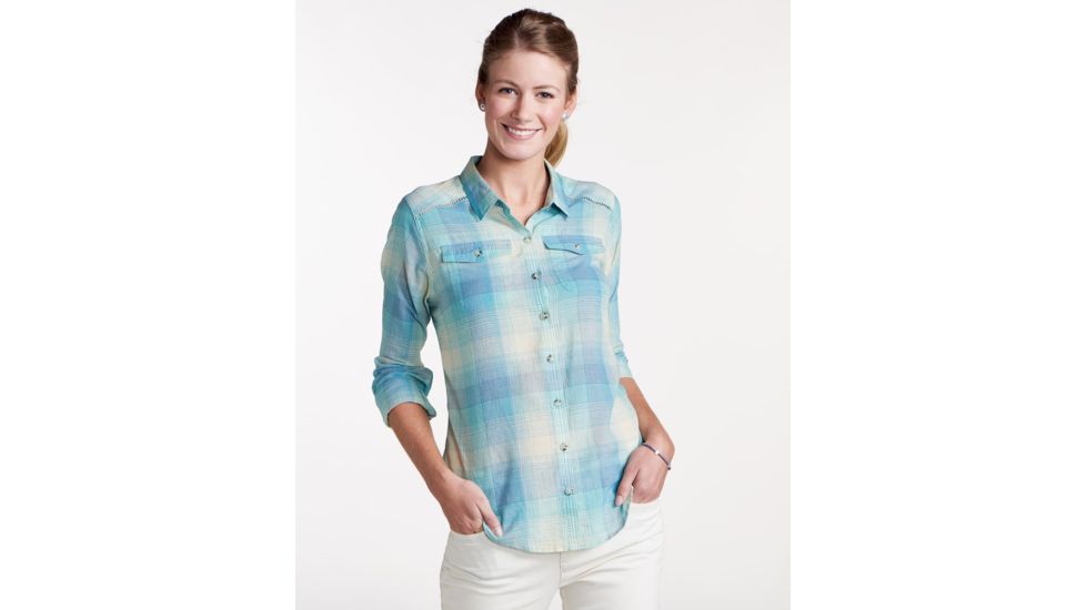 Toad&amp;Co Airbrush Women's Long Sleeve Deco Shirt, Aquifer, Large, T1252700-400-L