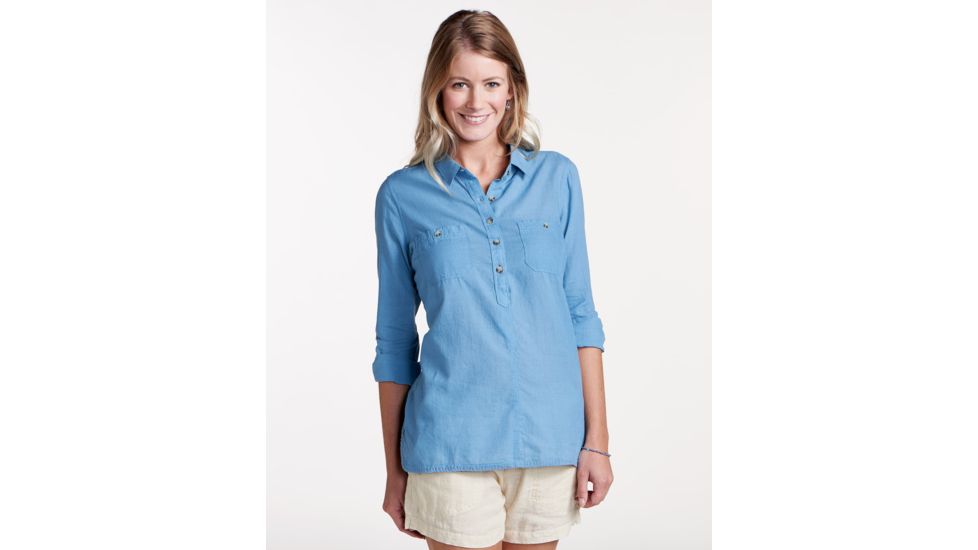 Toad&amp;Co Indigo Ridge Women's Long Sleeve Shirt, Light Indigo Solid, Extra Small T1252801-921-XS