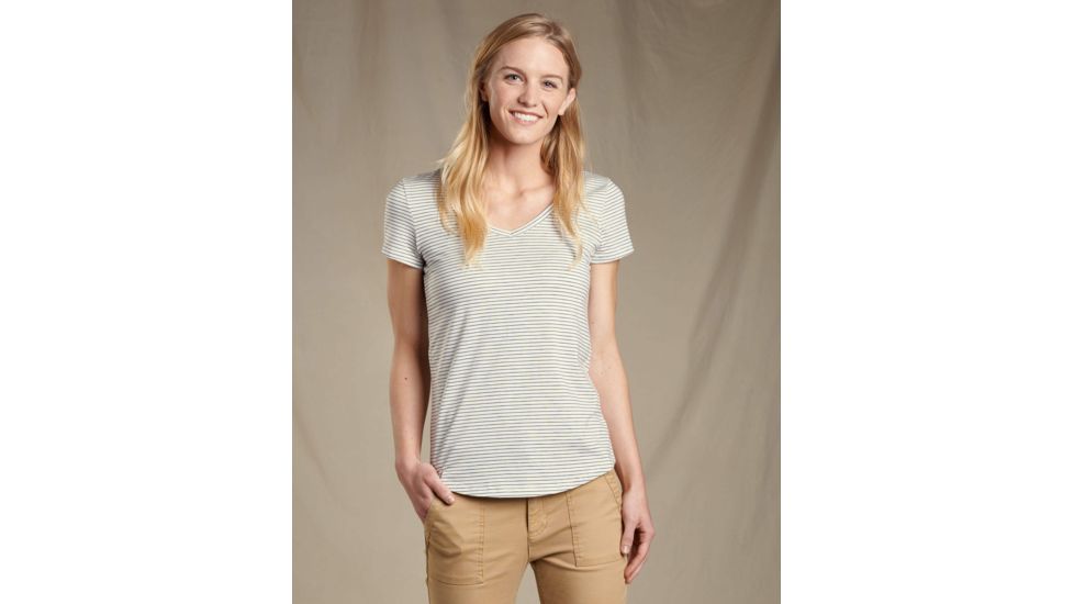 Toad&amp;Co Marley Short Sleeve Tee - Womens, Egret Mini Stripe, Large, T1012122-084-L