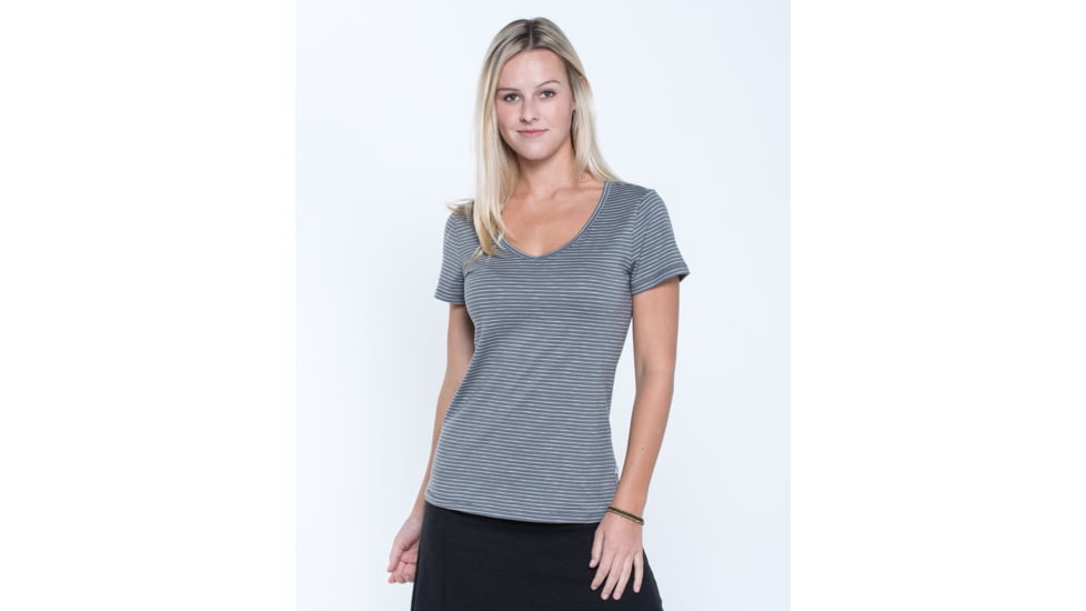 Toad&amp;Co Marley Womens Short Sleeve Tee, Smoke Lean Stripe, Extra Small T1012122-015-XS