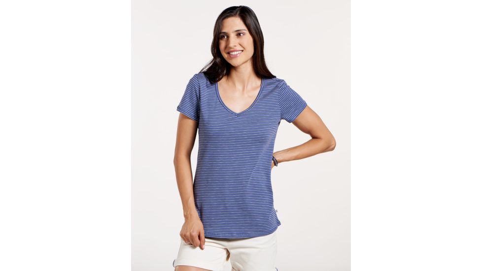 Toad&amp;Co Marley Womens Short Sleeve Tee, Blueberry Stripe, Medium T1012122-429-M