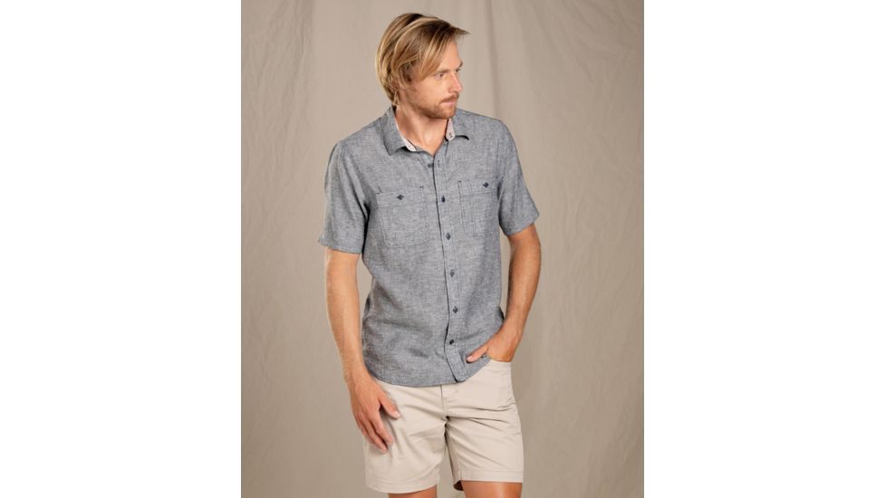 Toad&amp;Co Taj Hemp Short Sleeve Shirt Slim - Mens, Blue Chambray, Extra Large, T2002905-934-XL