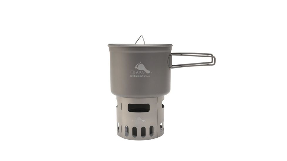 TOAKS Titanium Cook System with 900ml Pot, Siphon Alcohol Stove, 4-pieces Assembled Pot Stand, Grey, CS-04