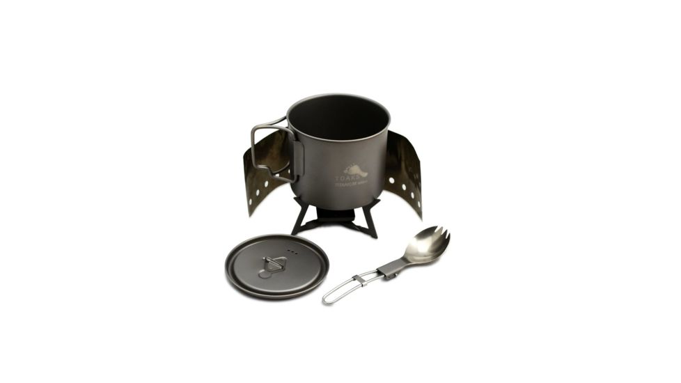 TOAKS Ultralight Titanium Cook System w/ Solid Alcohol Stove, Grey, CS-01, EDEMO1