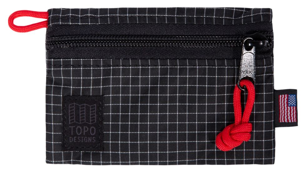 Topo Designs Accessory Bags, Black/White Ripstop, Micro, TDABS19BKWHRPMC