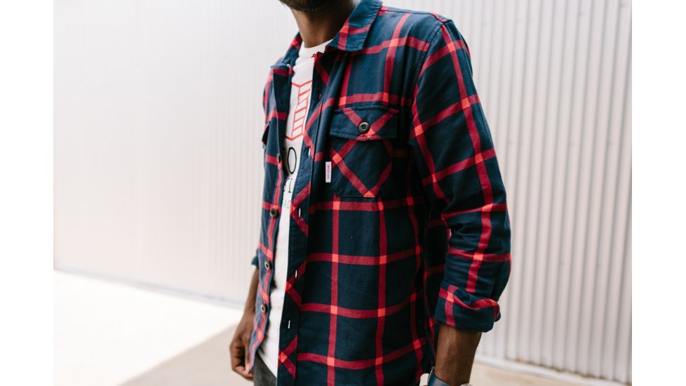 Topo Designs Field Shirt - Mens, Navy/Red/Plaid, Large, TDMFSF17PLNVLG