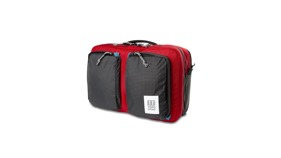 Topo Designs Global Travel Briefcase 3-Day Backpack, 23l, 15in Laptop Compartment, Removable Shoulder Strap, Red/Black Ripstop TDGB3F19RDBKRP