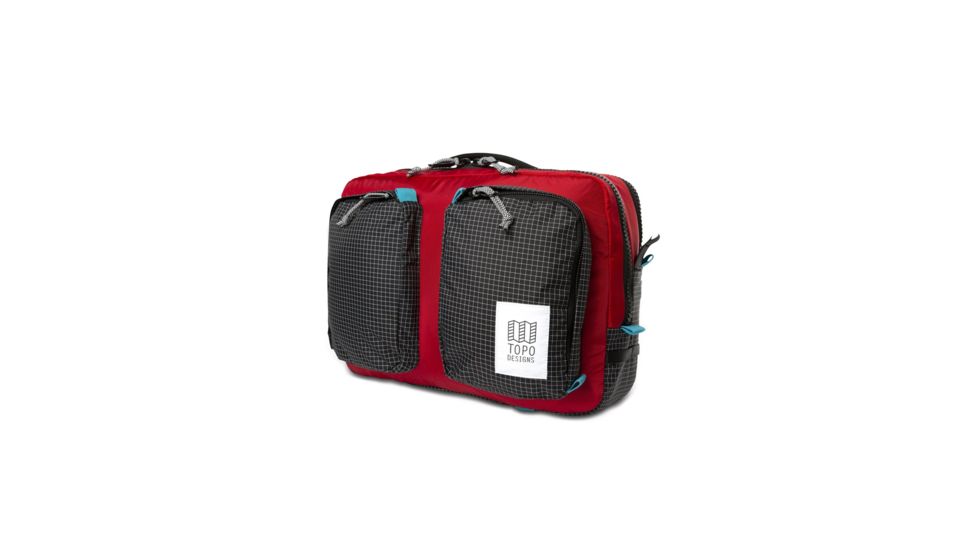 Topo Designs Global Travel Briefcase Backpack, 14l, Removable Shoulder Strap, 15in Laptop Pocket, Red/Black Ripstop TDGBF19RDBKRP