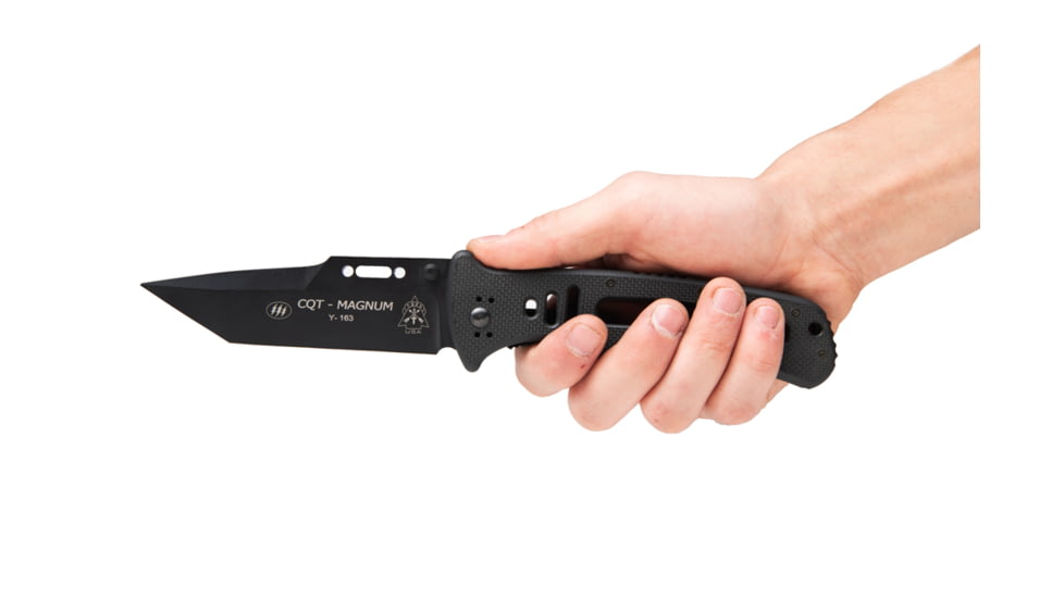 TOPS Knives CQT Magnum 711 Folding Knive, 4.5 in, Tanto, Black Teflon Finish, Black G10 Handle, CQT-M711