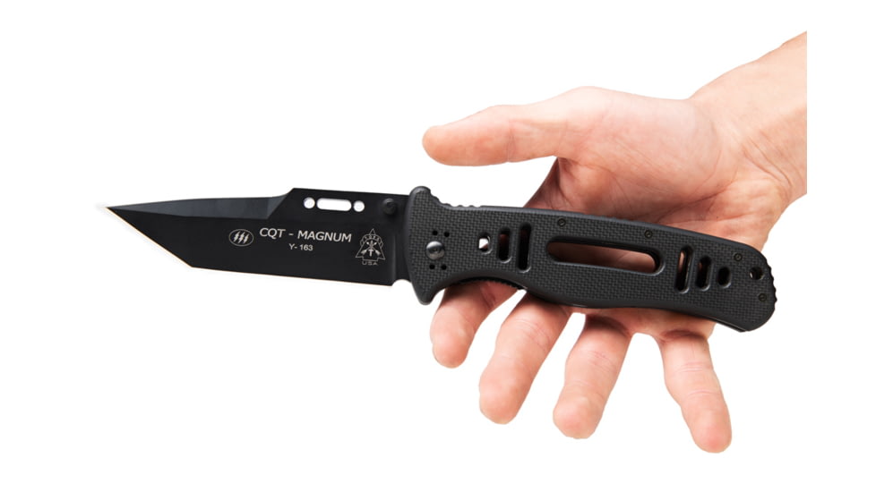 TOPS Knives CQT Magnum 711 Folding Knive, 4.5 in, Tanto, Black Teflon Finish, Black G10 Handle, CQT-M711