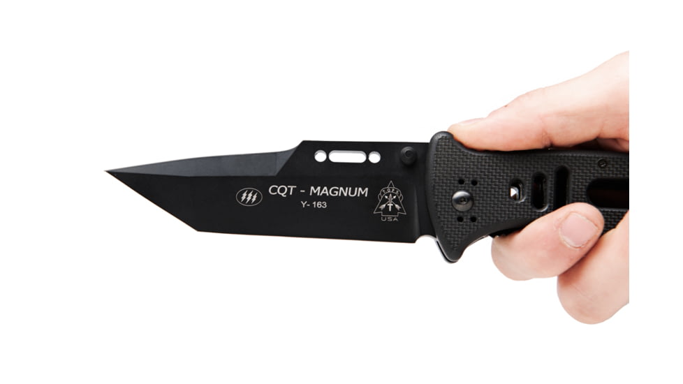 TOPS Knives CQT Magnum 711 Folding Knive, 4.5 in, Tanto, Black Teflon Finish, Black G10 Handle, CQT-M711