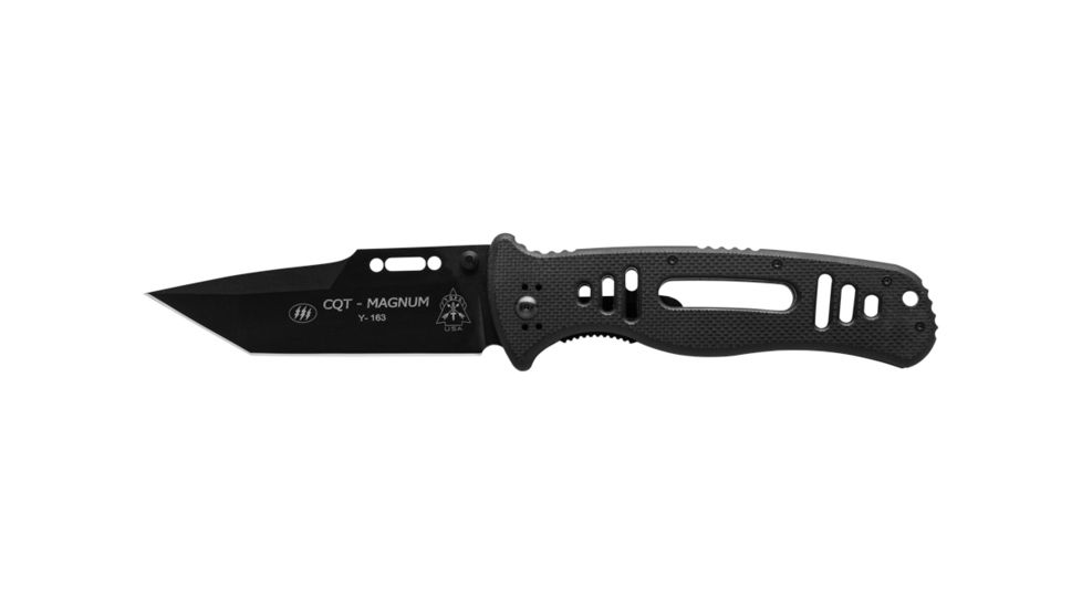 TOPS Knives CQT Magnum 711 Folding Knive, 4.5 in, Tanto, Black Teflon Finish, Black G10 Handle, CQT-M711