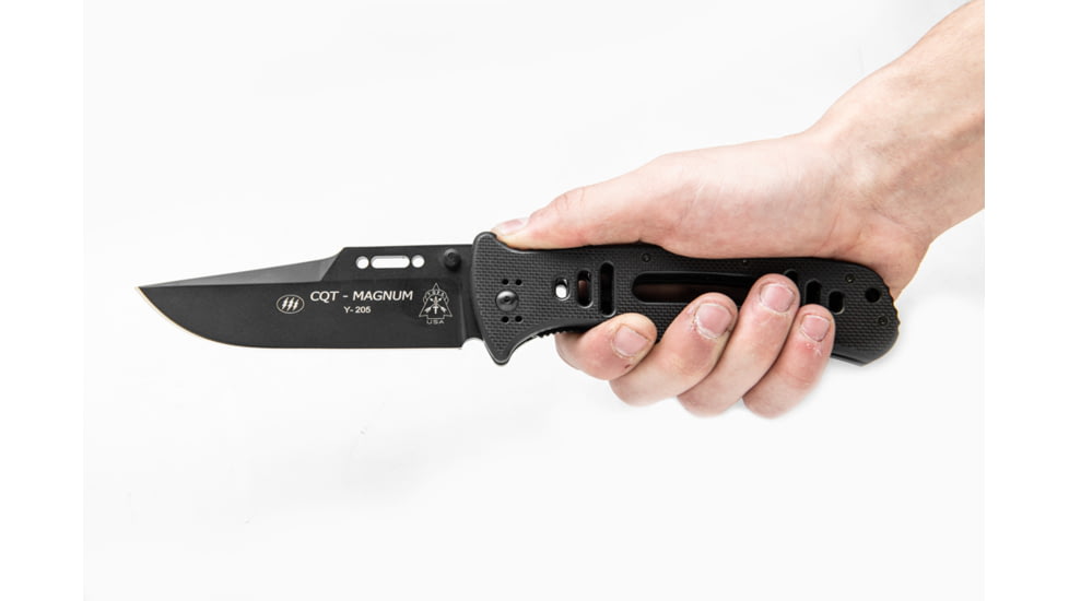 TOPS Knives CQT Magnum 747 Folding Knive, 4.5 in, Hunter, Black Teflon Finish, Black G10 Handle, CQT-M747