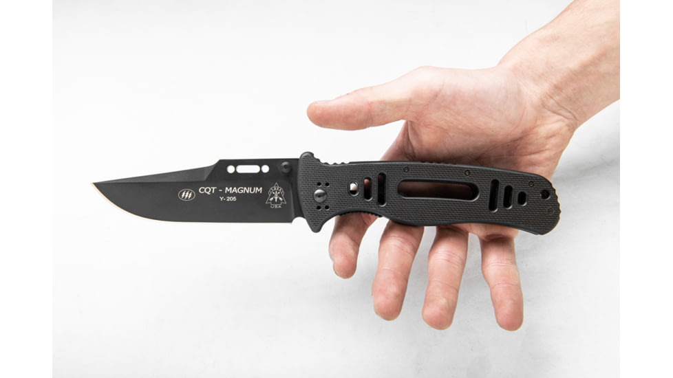 TOPS Knives CQT Magnum 747 Folding Knive, 4.5 in, Hunter, Black Teflon Finish, Black G10 Handle, CQT-M747