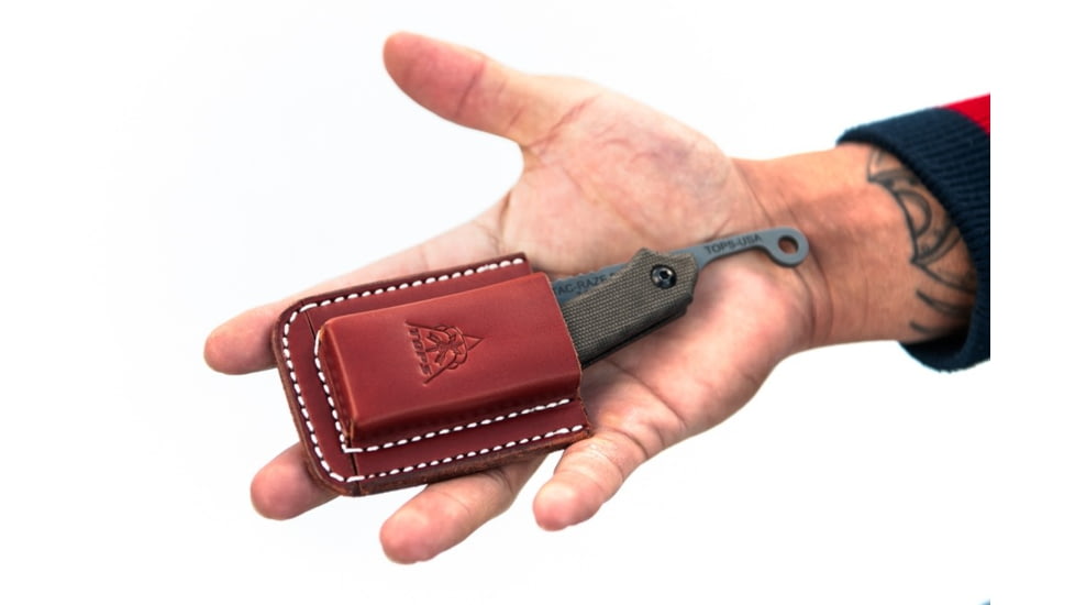 TOPS Knives Tac-Raze 2 Folding Knife by Leo Espinoza, 3.13 in Blade, Green Canvas Micarta Handle, TRAZ-05