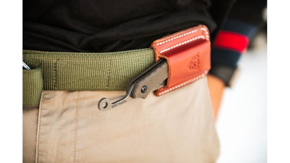 TOPS Knives Tac-Raze 2 Folding Knife by Leo Espinoza, 3.13 in Blade, Green Canvas Micarta Handle, TRAZ-05