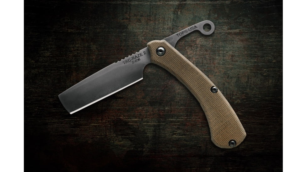 TOPS Knives Tac-Raze 2 Folding Knife by Leo Espinoza, 3.13 in Blade, Green Canvas Micarta Handle, TRAZ-05