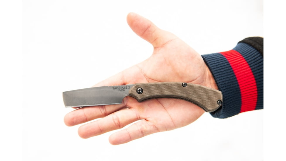 TOPS Knives Tac-Raze 2 Folding Knife by Leo Espinoza, 3.13 in Blade, Green Canvas Micarta Handle, TRAZ-05