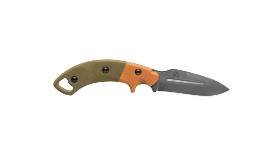 TOPS Knives VTAC Crusader Fixed Knife, 3.63in, 1095 RC 56-58 Steel, Drop Point Blade, Tan/Green Canvas Micarta Handle VTAC-02