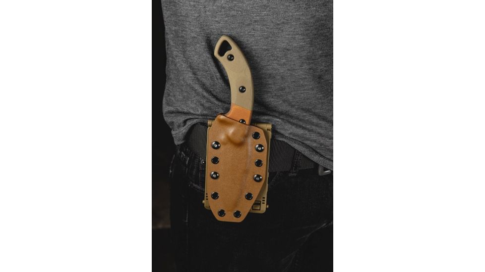 TOPS Knives VTAC Crusader Fixed Knife, 3.63in, 1095 RC 56-58 Steel, Drop Point Blade, Tan/Green Canvas Micarta Handle VTAC-02