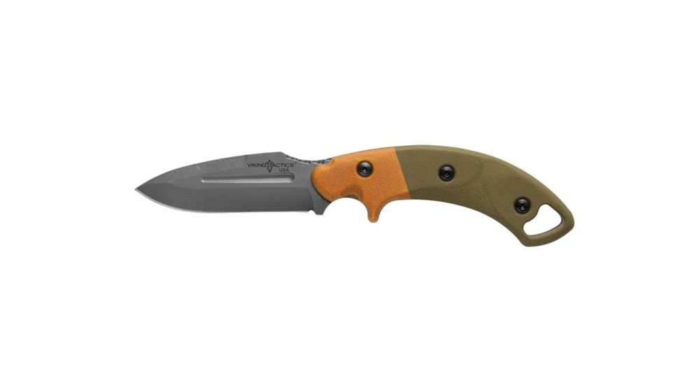 TOPS Knives VTAC Crusader Fixed Knife, 3.63in, 1095 RC 56-58 Steel, Drop Point Blade, Tan/Green Canvas Micarta Handle VTAC-02