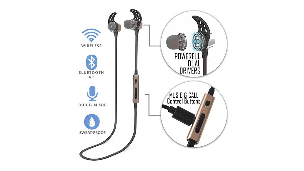TRAKK METAL Bluetooth Magnetic Earbuds, Gold, Gold, TRK-07006