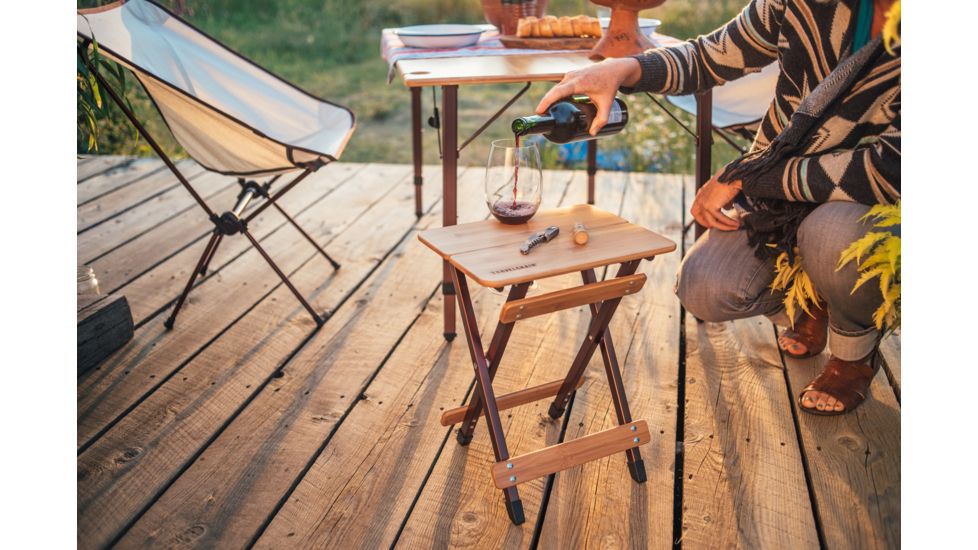 Travel Chair Side Kanpai Bamboo Table w/ Wine Glass Holder, Bamboo 2689KP