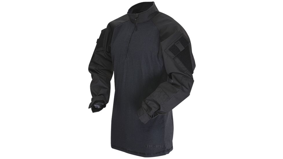 Tru-Spec 1/4 Zip Tac Response Combat Shirt Nylon/Cotton Rip-Stop, Black/Black, Medium Regular 2548004