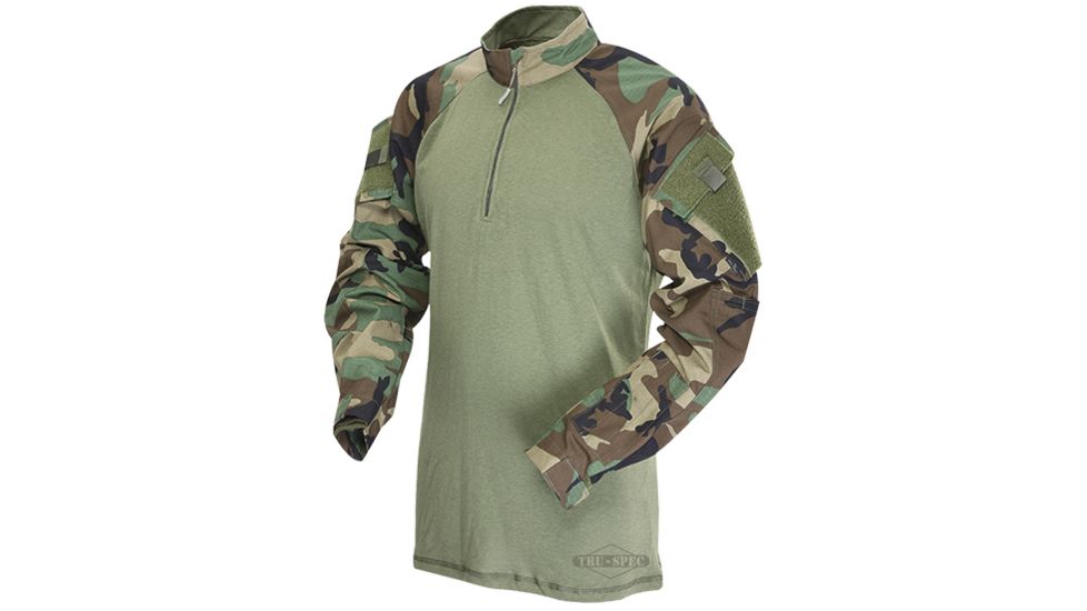 Tru-Spec 1/4 Zip Tac Response Combat Shirt Nylon/Cotton Rip-Stop, Woodland/Olive Drab, Small Regular 2545003