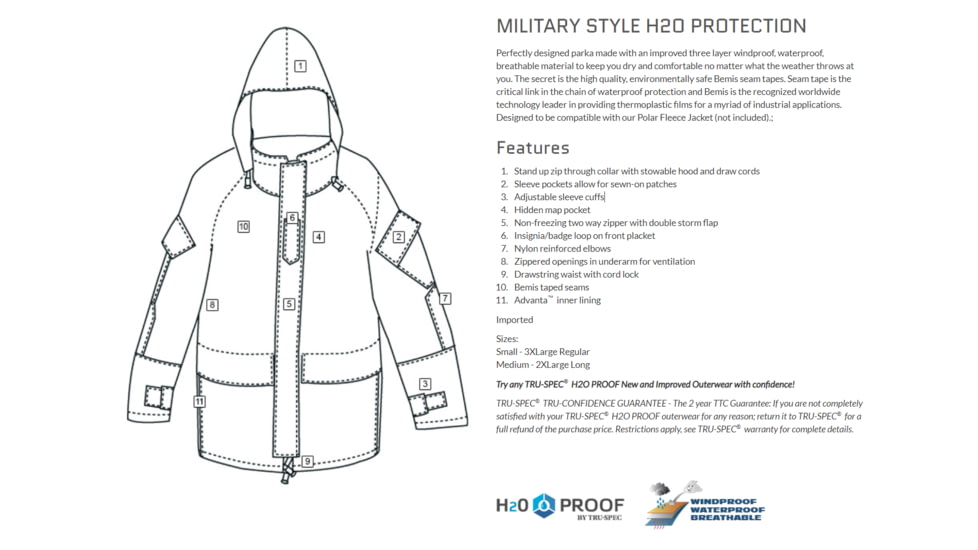 TRU-SPEC H2O Proof Gen II Parka - Mens, Coyote, Small, Regular, 2029003