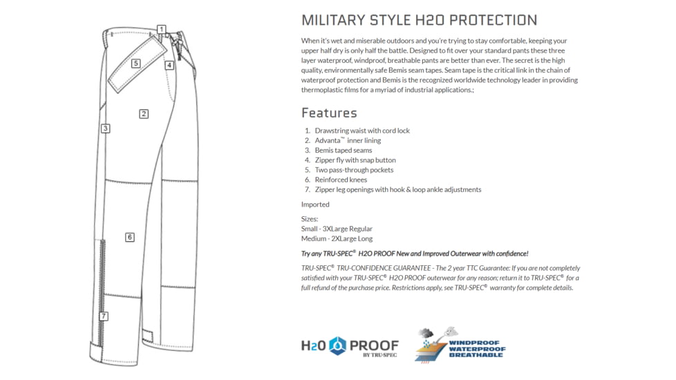 TRU-SPEC H2O Proof Trouser - Mens, Coyote, Extra Large, Long, 2069026