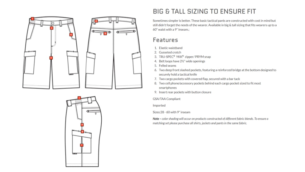 Tru-Spec Mens TRU Simple Tactical Shorts - Mens, Polyester/Cotton Rip-Stop w/ Cargo Pockets, Coyote, 38, 4279007