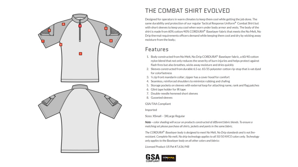 Tru-Spec Tru Short Sleeve 1/4 Zip Combat Shirt - Men's, Small, Regular, Black, 2511003