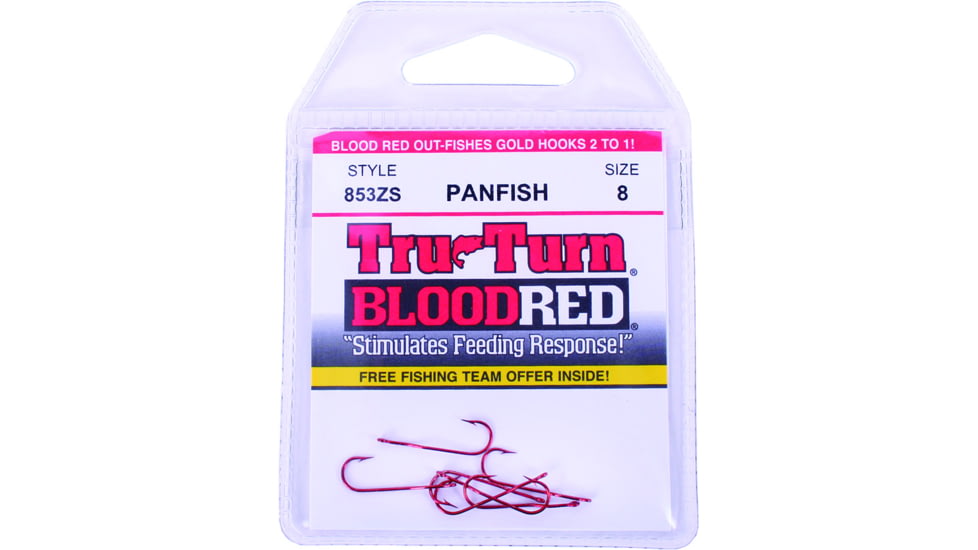 Tru-Turn Aberdeen Medium Wire Hook, Spear Point Non-Offset, Ringed Eye, Blood Red, Size 8, 7 Per Pack, 853ZS 8