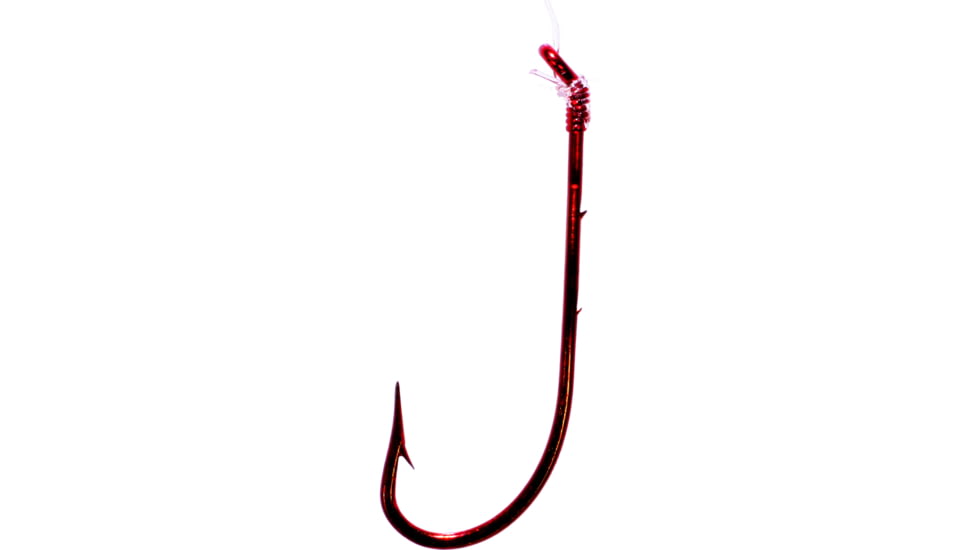 Tru-Turn Snelled Hook, Spear Point, Non-Offset Baitholder, Down Eye, Blood Red, Size 1, 5 Per Pack, 303G 1