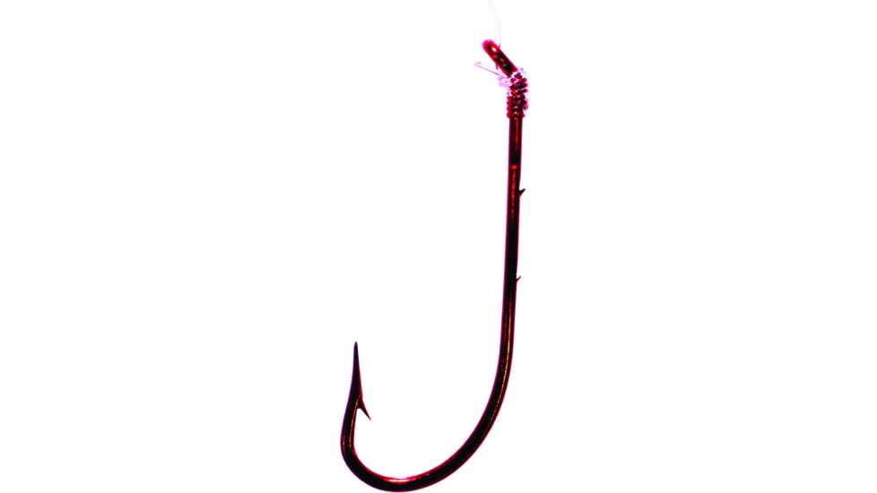Tru-Turn Snelled Hook, Spear Point, Non-Offset Baitholder, Down Eye, Blood Red, Size 10, 5 Per Pack, 303G-10