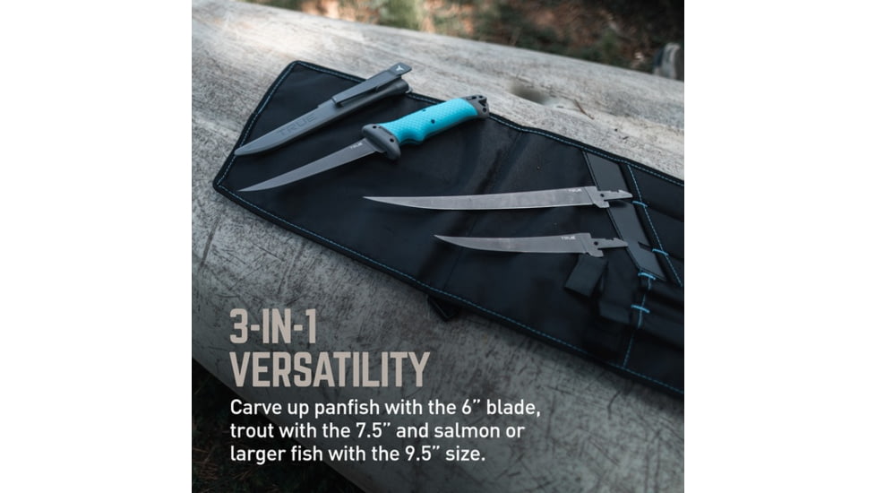 TRUE Fishing Fixed Blade Knives Kit, 6/7.5/9.5in, 5Cr13 Steel, Fillet, TPR Handle, Titanium Nitride, TRU-FXK-1000
