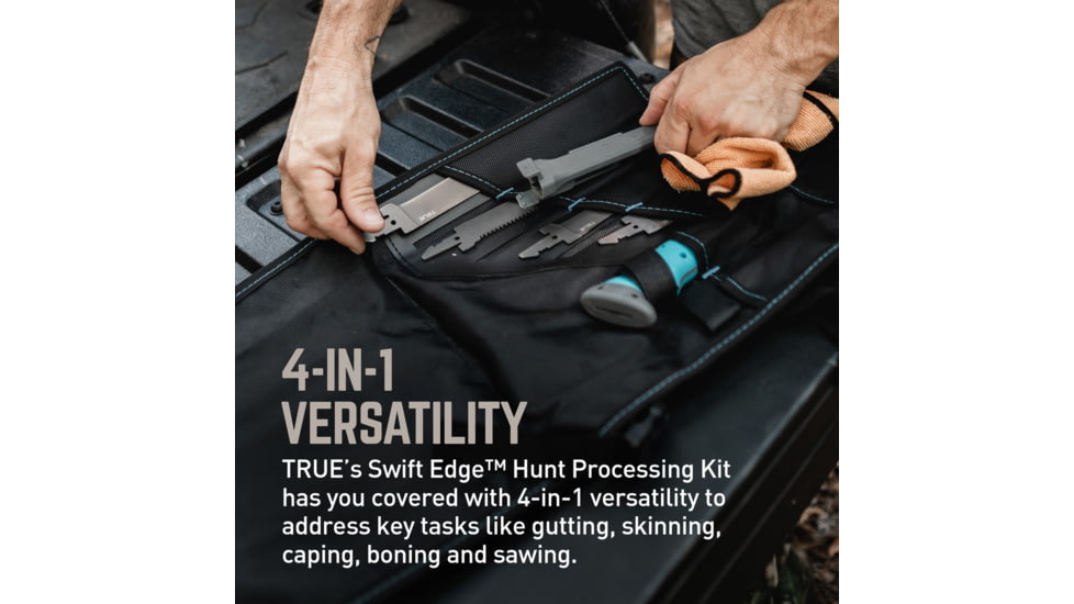 TRUE Hunt Processor Fixed Blade Knives Kit, 4/6/8/8 in, 5Cr13 Steel, Hunting, TPR Handle, Titanium Nitride, TRU-FXK-1001