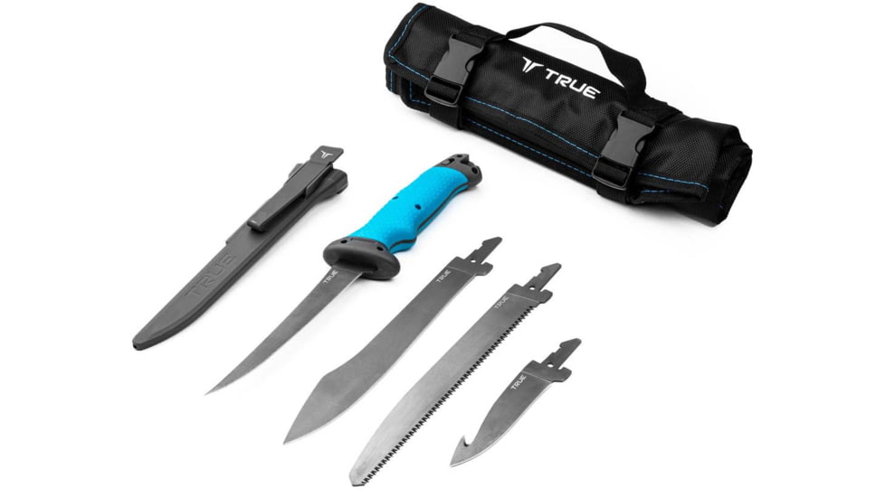 TRUE Hunt Processor Fixed Blade Knives Kit, 4/6/8/8 in, 5Cr13 Steel, Hunting, TPR Handle, Titanium Nitride, TRU-FXK-1001