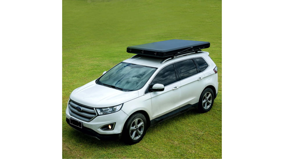 TRUSTMADE Luxurious Triangle Aluminium Hard Shell Light Rooftop Tent for Camping, Black/Grey, Open-82.7 x 49 x 59in, OR02RT03YZ-BlackGrey