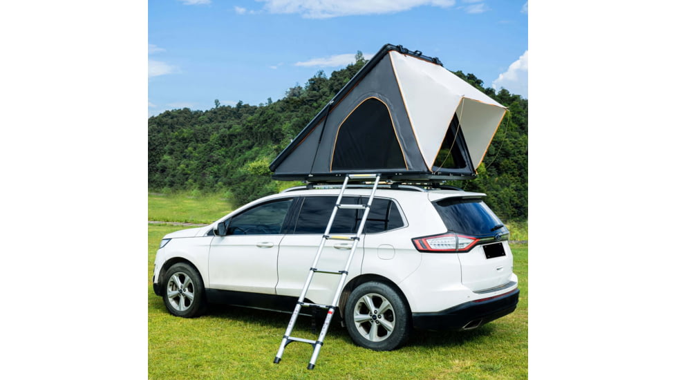 TRUSTMADE Luxurious Triangle Aluminium Hard Shell Light Rooftop Tent for Camping, Black/Grey, Open-82.7 x 49 x 59in, OR02RT03YZ-BlackGrey